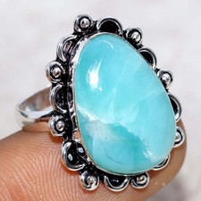 925 Silver Plated Larimar Ring US 8 Winter Collection GW
