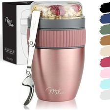 Milu Müslibecher to go 400ml isolierter Edelstahl Joghurtbecher Müsli rosegold