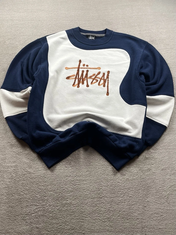 Sweatshirt Stussy rework vintage bleu marine et blanc - Photo 1/4