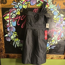 Adrianna Papell One Shoulder Dress W/Bow, Black, Size 12