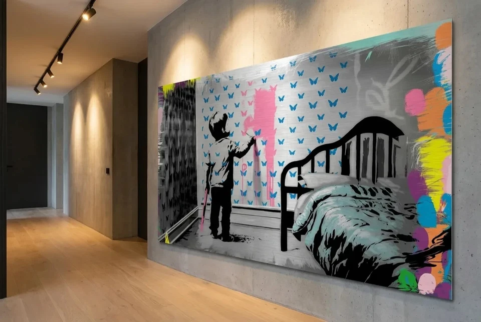 Banksy Hommage - Schmetterling  -gebürstetem Silber-Alu  XXL, limitiert, Pop Art - Bild 2 von 4