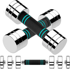 Steel Adjustable Dumbbell Set of 2, 2X5lb dumbbell. Free Weights Silver