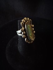 Artisan Sterling Silver Oval Abalone Inlay Ring Stamped Sterling Mexico Size 5