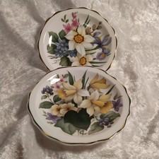2 Small Argyle Fine Bone China Plates Daffodils Narcissi Floral Design Gold Rim