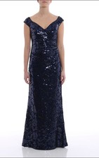 Lauren Ralph Lauren Midnight Blue Sequin Formal Gown Cap Sleeve Maxi Dress Sz 4