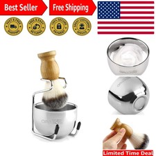 Elegant Shaving Set: Faux Badger Hair Brush, Wood Handle  Stainless Steel Stand