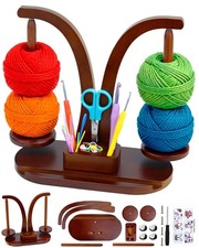 Double Magnetic Yarn Holder 360  Wooden Spinner w/ Phone Stand Knitting Tool