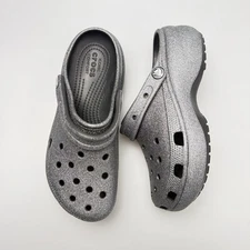 CROCS ICONIC Classic Platform Glitter Iridescent Clog Black Women W 8 NWOT