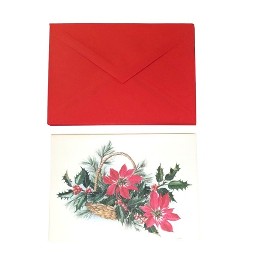Poinsettia Holly Basket Pine Christmas Card Set 13 Cards With 12 Envelopes - Picture 2 of 8