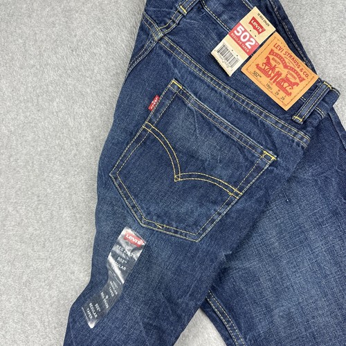 Jeans Levis para Hombres Jóvenes 29x29 (18R) Azul 502 Denim Regular Cónico Envejecido Nuevo con Etiquetas - Imagen 2 de 8