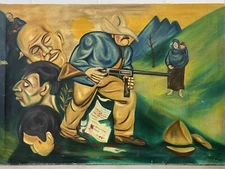 🔥 Vintage MEXICAN Modern Mural WPA Revolution Soldier Painting, RIVERA - 1960s