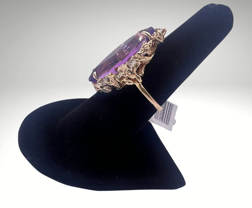 Vintage Amethyst & Diamond Gold Ring 14KYG - Picture 3 of 12