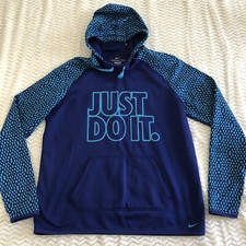 Nike Therma-Fit Womens Blue Just Do It Pullover Hooded Sweatshirt sz L
