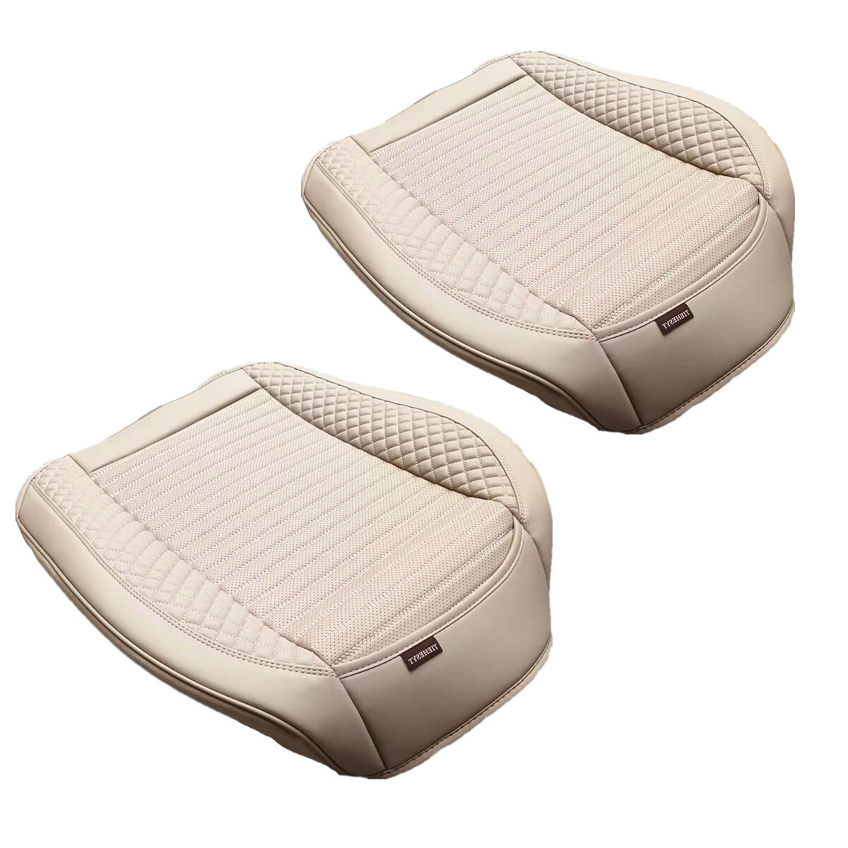 Beige Leather Car Seat Covers 2Pcs Front Cushion Pad Protector All-Season
