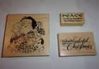 3 Christmas Rubber Stamps SANTA & TOYS and CHRISTMAS WISHES USED — photo 1