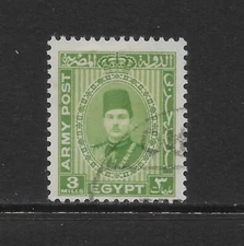 EGYPT SCOTT M14 USED F/VF - 1939 3m GREEN MILITARY ISSUE - KING FAROUK
