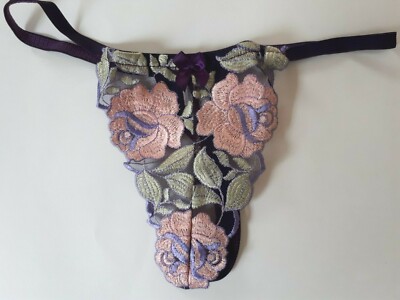 Shirley of Hollywood Size S M L Plum Embroidered Thong Romantic Knickers