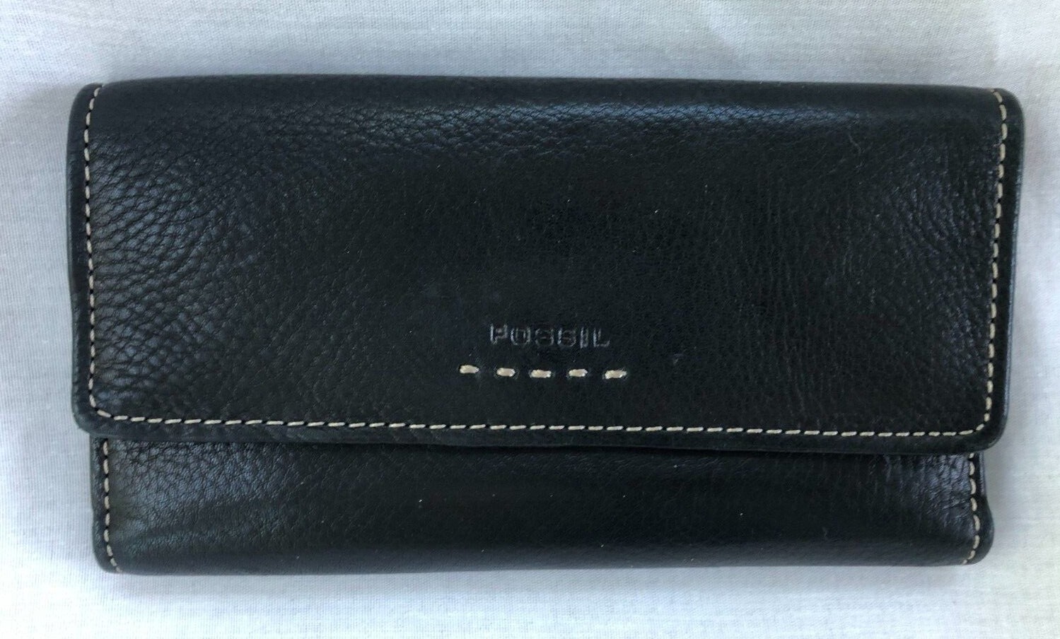 FOSSIL VINTAGE CHECKBOOK WALLET BLACK LEATHER AUTHENTIC EXCELLENT