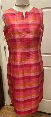 Vintage Pure & Simple A Way of Life 100% Silk Pink Plaid Dress Size 6 Sleeveless