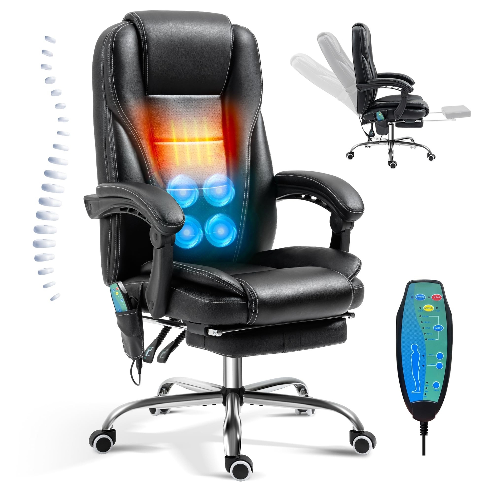 Reclining Massage Office Chair with Footrest, High Back Ergonomic Executive C...
