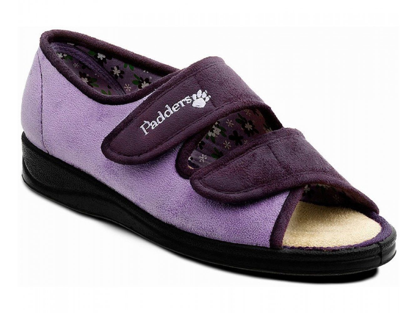 LADIES PADDERS EE EXTRA WIDE FIT STRAP SLIPPERS SHOES,BLACK TAUPE