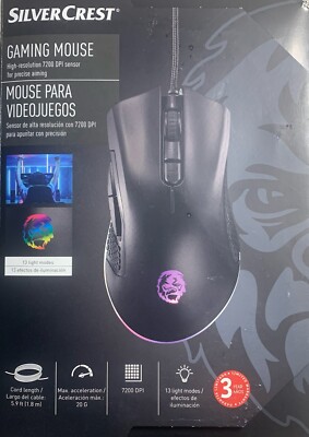 New SilverCrest Wired Gaming Mouse 7200 DPI 6 Programmable Buttons