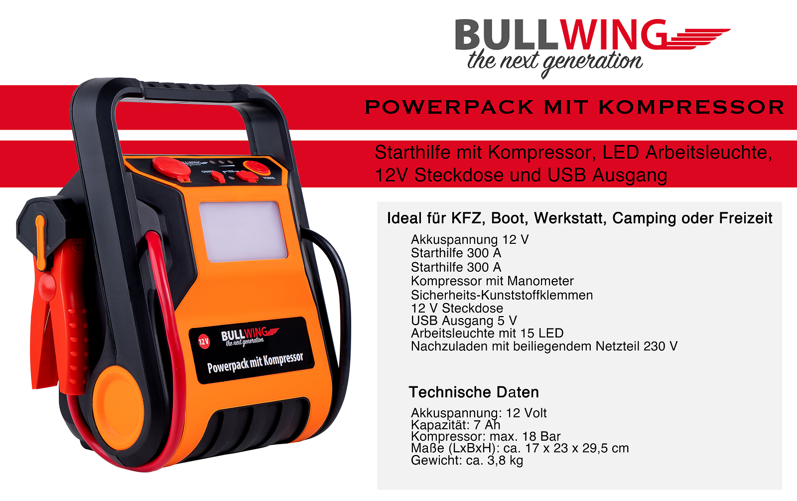 Bullwing 12V Auto-Powerbank - Orange, 600A online kaufen | eBay 