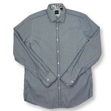 HUGO BOSS Pinstripe Button-Down Dress Shirt with Floral Collar Mens Medium