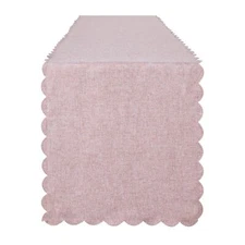 Pink Table Runner 13 X 108 Inches Long Cotton Linen Farmhouse Scallop Style Pink