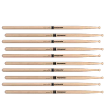 5 PACK ProMark Finesse 5A Long Maple Drumsticks, Small Round Wood Tip
