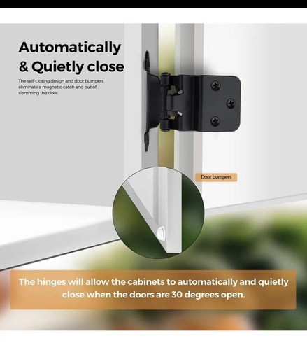 Ravinte 50pck (25 Pairs) 3/8" Inset Matte Black Cabinet Hinges, Self Closing - Picture 4 of 16