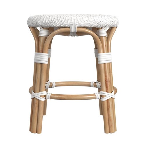 Home Square 18" Rattan Round Bar Stool in White Finish - Set of 3 - Picture 3 of 6