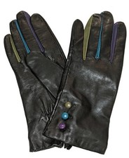 Women's 3 Button Leather Gloves, Black, XLarge.
