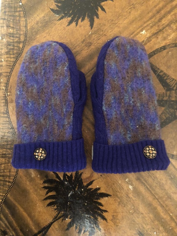 Handmade Recycled Unique Multicolor Wool Sweater Fleece Lined Womens Mittens S/M