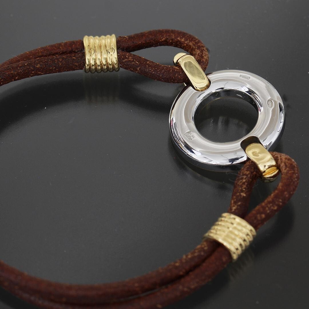 BVLGARI Leather Bracelet YG18K 15cm Unisex AUTHENTIC E0391 BVLGARI Leather Bracelet YG18K 15cm Unisex AUTHENTIC E0391