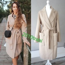 Zara New Handmade Beige Wool Blend Coat With Belt Size L
