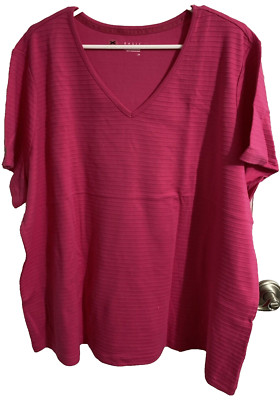 Womens Basic Editions Pink Ribbed Casual Top Size 3X V-Neck Short Sleeves NEW