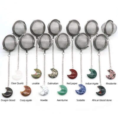 3Pcs Tea Leaf-Filled Mesh Filter Natural Mineral Stone Stainless Steel Keychain
