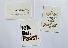 3x Postkarten Grußkarten Sprüche lustig Lebensweisheiten weiß schwarz gold TOP!
