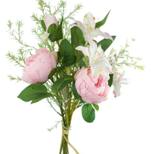 8Pcs Artificial Pink Lily/Peony Bouquet 47cm Stem Flowers Wedding & Party Decor - Picture 4 of 4