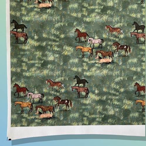 Dogwood Denim Fabric 28" x 18" Imperial Fat Quarter: Elegant Horses Grass Field - Picture 20 of 24