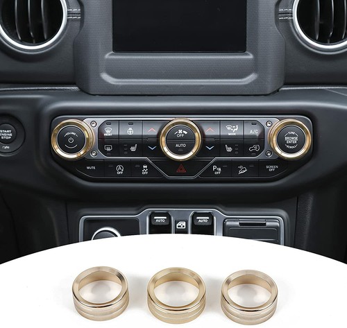 Center Air Conditioner Switch Knob Trim Covers For Jeep Wrangler JL JT 18+ Gold - Picture 3 of 10