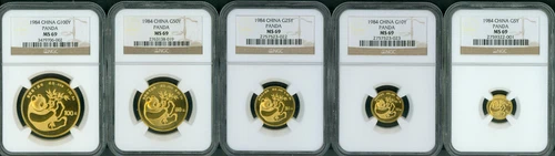 1984 GOLD PANDA 5-COINS SET 100Y 50Y 25Y 10Y 5Y  PANDA NGC MS69 CHINA MS-69