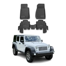 OMAC Floor Mats Liner for Jeep Wrangler 2007-2013 4 Door Black TPE All-Weather
