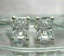 2 Ct Radiant Lab Created Diamond Solitaire Stud Earrings 14K White Gold Plated