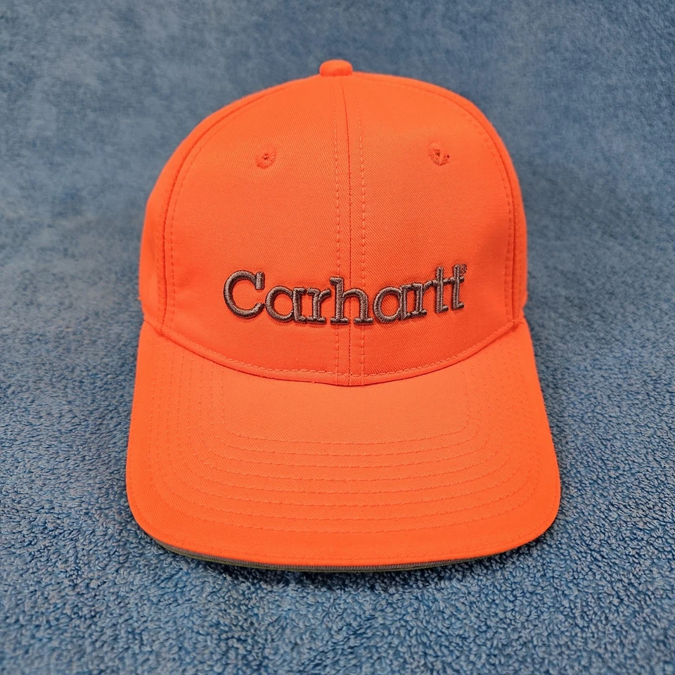 Vintage Carhartt Hat Blaze Orange Baseball Cap Bar Logo Hunting Strapback OSFM - Image 3 of 4