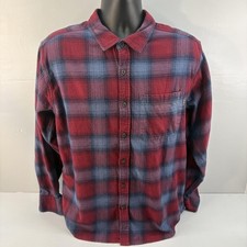 Eddie Bauer Shirt Mens XL Red Gray Plaid Flannel Button Up Pocket Outdoors