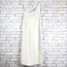 MADEWELL One-Shoulder Linen Blend Lighthouse White Midi Dress Reg. 14 NQ624