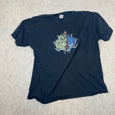 Anvil Graphic T-Shirt Mens 2X Black Dragon Tiger Tribal Y2K Streetwear