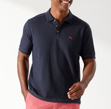 100 NWT Tommy Bahama IslandZone L Navy BLUE Emfielder Supima cotton Polo Shirt